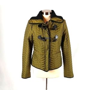 Anthropologie Cartonnier Olive Quilted Light Puffer Zip Snap Jacket